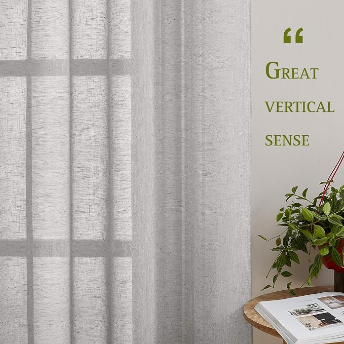 NICETOWN Sheer Linen Bedroom Window Curtains 84 inches Length, Grommet Privacy - Image 5