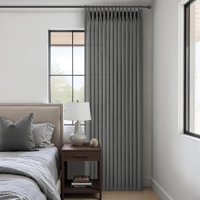 Dark Gray Sheer 90 Inches Long Bedroom Curtains 2 Panels Set, Pinch Pleated - Image 7