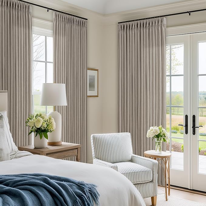 Taupe Brown Pinch Pleated Semi Sheer Linen Blend Drapes 112 Inches Long 50W | - Image 8