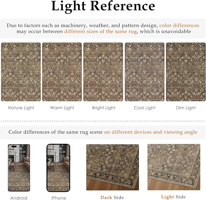 9x12 Brown Vintage Floral Washable Area Rug - Image 9