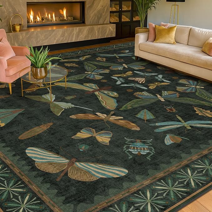 Dark Green Insect Area Rugs 8x10 - Image 6