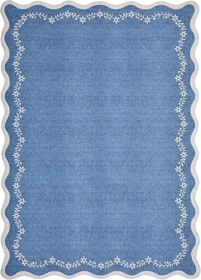 GarveeHome Scalloped Entryway Rug 2x3 Blue Washable Front Door Entry Rug | - Image 5
