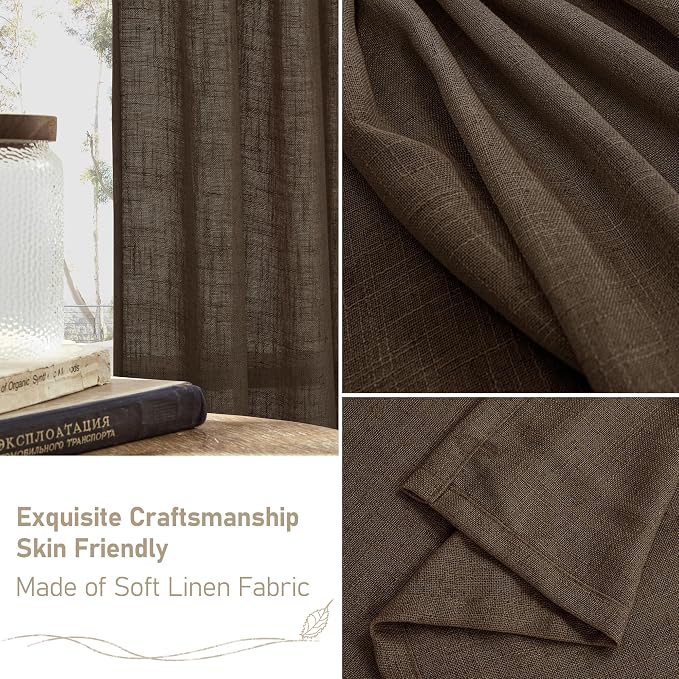 Linen Curtains 90 Inch for Living Room, Semi Sheer 2 Panels | Soft Thick - Image 6