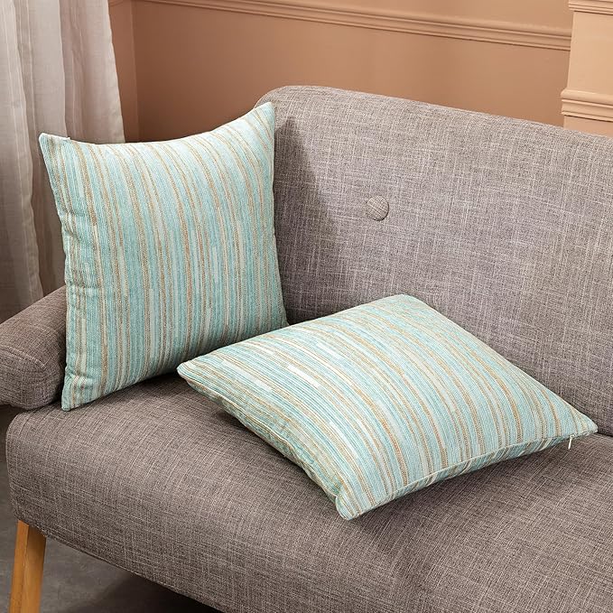 Yeiotsy Pillow Cases Blue, Pack of 2, Decorative Throw Pillow Covers Striped Bohemia Couch Cushion Covers for Sofa Home Decor (Light Blue, 18 X 18 Inches)