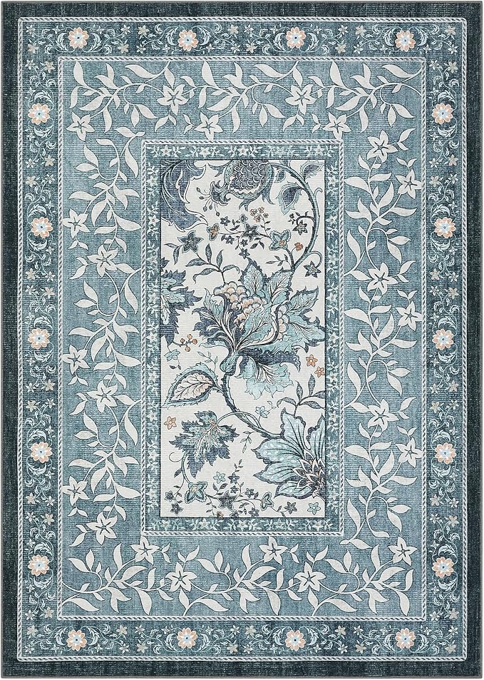 GarveeHome Provence Misty Blue 6x9 Area Rugs, Botanical Grove Vintage - Image 4