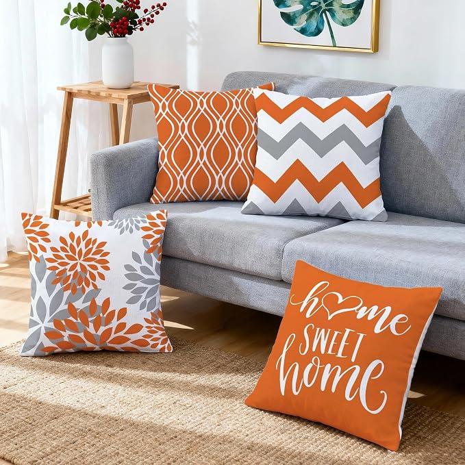 Hexagram Geometric Orange Pillow Covers 18x18 Set of 4, Decorative Outdoor Boho - Image 6