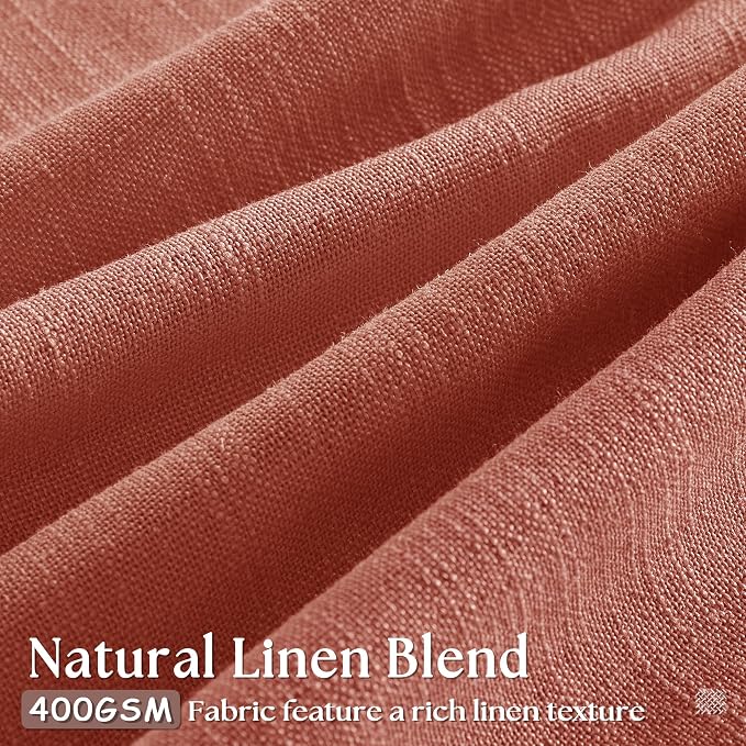 Pinch Pleated Terracotta Linen Curtains 84 Inches Long 2 Panels Firebrick | - Image 3