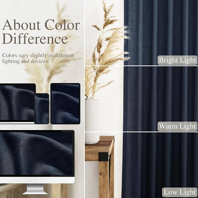 Navy Blue Semi Sheer Curtains 72 Inches Long 2 Panels Set - Image 4