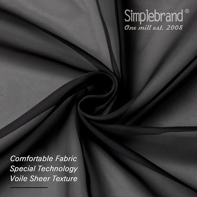 Simplebrand Black Sheer Curtains 108 Inches Long, Extra Long Rod Pocket Solid - Image 3