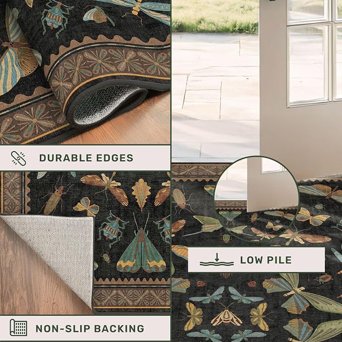 Black Insect 2'6"x10' Washable Extra Long Runner Rugs - Image 5