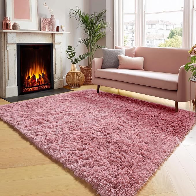 ONASAR Blush Area Rugs for Bedroom Living Room, Fluffy Fuzzy Shag Shaggy 4x6 by ONASAR