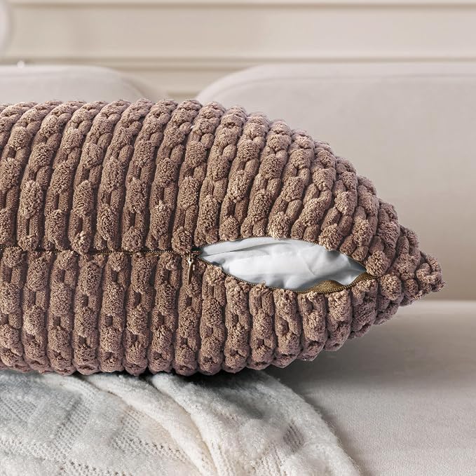 Set of 4 Light Brown Decorative Throw Pillow Covers 12x20 Inch Corduroy Pillow - Image 3