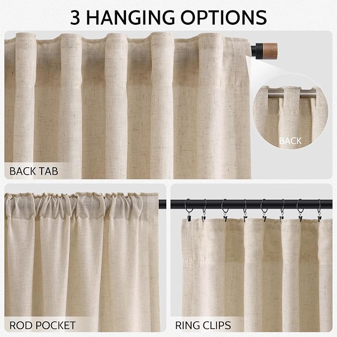 Nanspring Grey Flax Curtains 90 Inch Length 2 Panels Set - Image 2