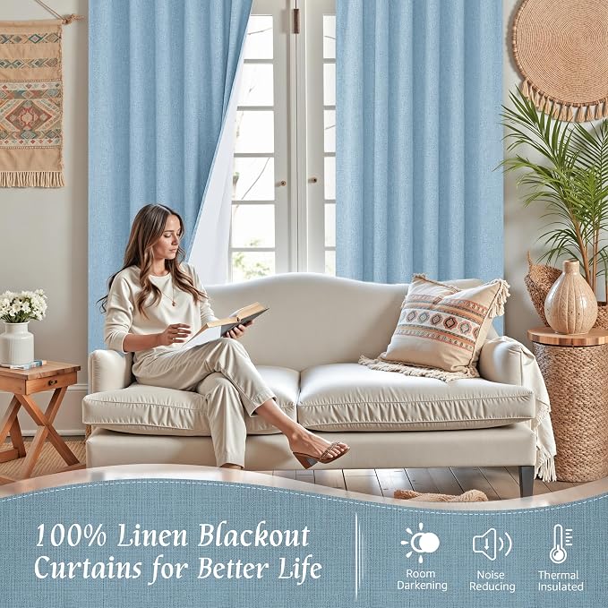 72 Inch 100% Blackout Linen Curtains - Image 2