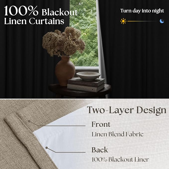 Dark Flax Linen Pinch Pleated 100% Black Out 105 Inch Curtains - Image 3