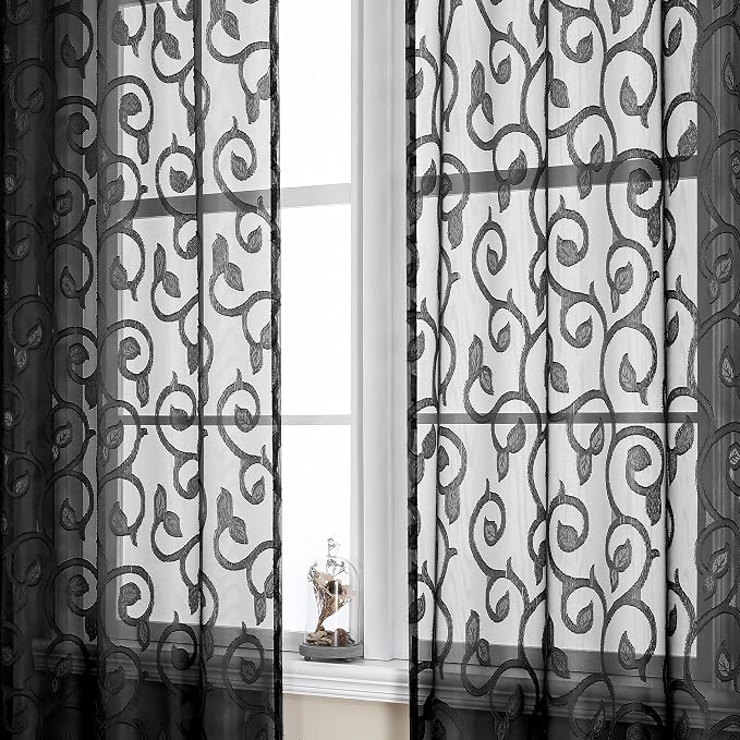 OWENIE Furman Black Sheer Curtains 84 inches Long by OWENIE