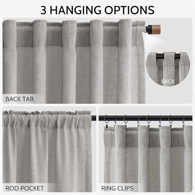 Nanspring Light Gray Linen Curtains 96 Inches Long - Image 2