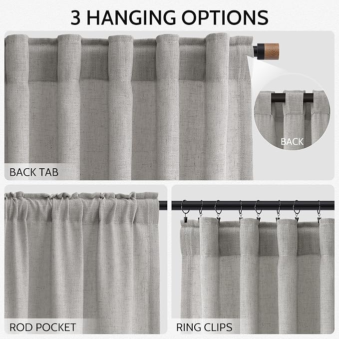 Nanspring Light Gray Linen Curtains 102 Inches Long - Image 2