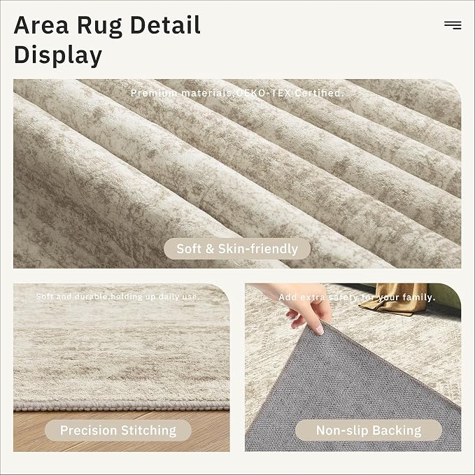 Soalmost Washable 4x12 Hallway Runner Rug Non-Slip Kitchen Entry Rugs Beige | - Image 6