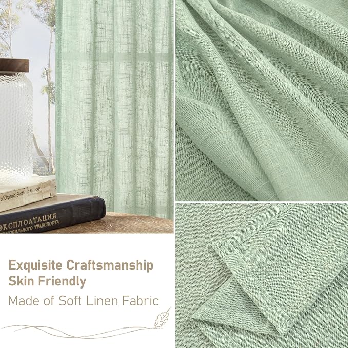 Semi Sheer Linen Curtains 45 Inches Long, Light Filtering Panels Bronze Grommet - Image 7
