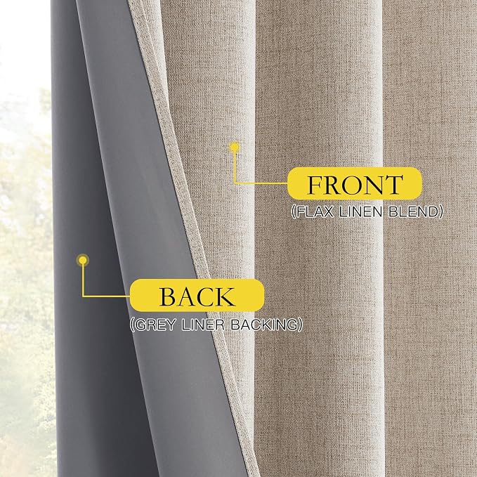 NICETOWN Natural Linen Blackout Curtain Panels 52 x 68 Inch, Thermal Liner - Image 8
