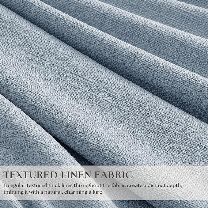 Blue 96 Inch Blackout Pinch Pleated Thick Linen Curtains - Image 2