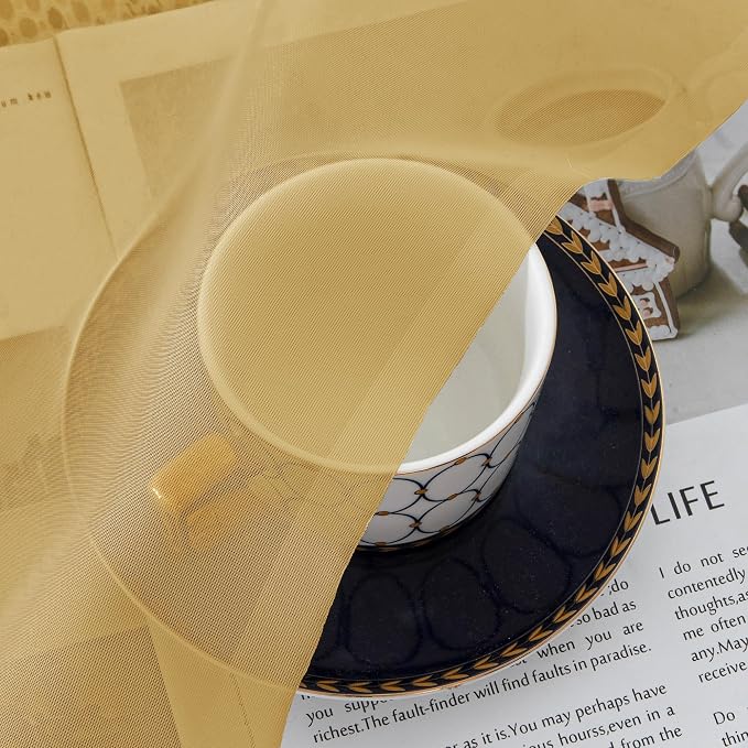 Aiyufeng Gold Sheer Curtain 90 Inches Long 2 Panels Set, Light Filtering Gold - Image 3