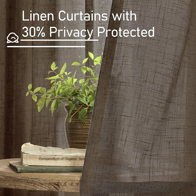 Semi Sheer Linen Curtains 45 Inch Length, Linen Textured Light Filtering Panels - Image 6