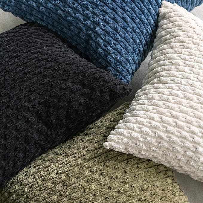 Set of 4 Blue Decorative Throw Pillow Covers 12x20 Inch Corduroy Pillow Covers - Image 8