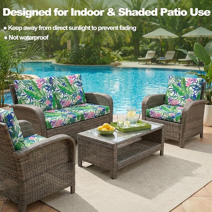 CALBODE 8 Pcs Outdoor Seat Cushion Covers, Tropical Plant | Botanical Chair - Image 5