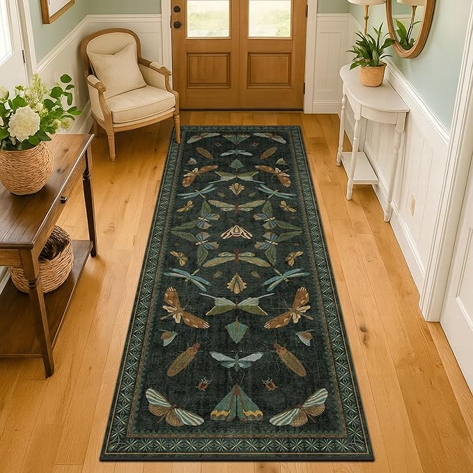 Insect 2x7 Stain Resistant Kitchen Runner Rugs, Vintage Bathroon Rug Non Skid - Image 3