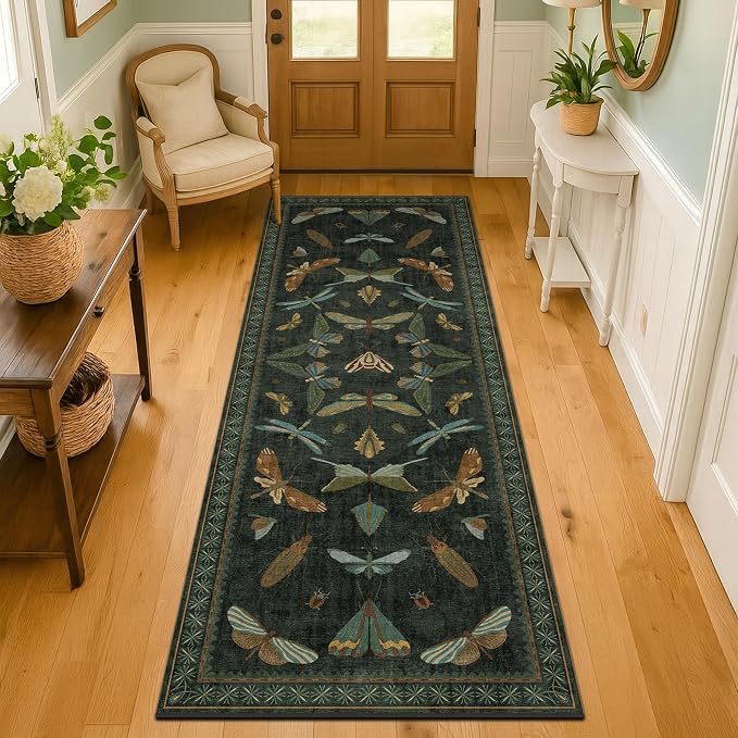 Dark Green Insect 2x5 Bathroom Runner Rug - Image 3