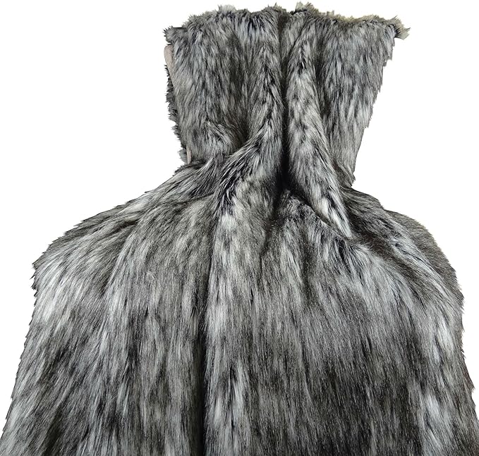 Exotic Siberian Husky Faux Faur Throw Blanket - Gray White Black Husky Fur - Gray Faux Fur Throw Blanket - Luxury Soft Faux Fur, Made in US, 16411