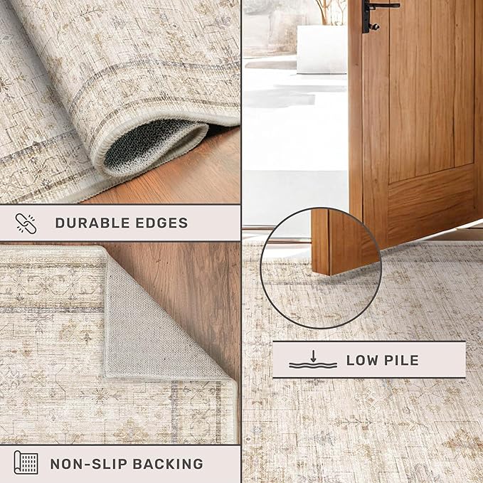 Washable Ivory 6x9 Living Room Rug, Non Slip Dinning Rugs - Image 5
