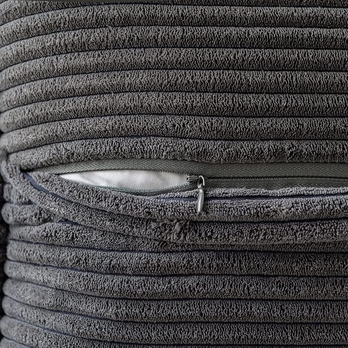 MIULEE Dark Grey Corduroy Decorative Euro Sham Pillow Covers 24x24 Inch - Image 3