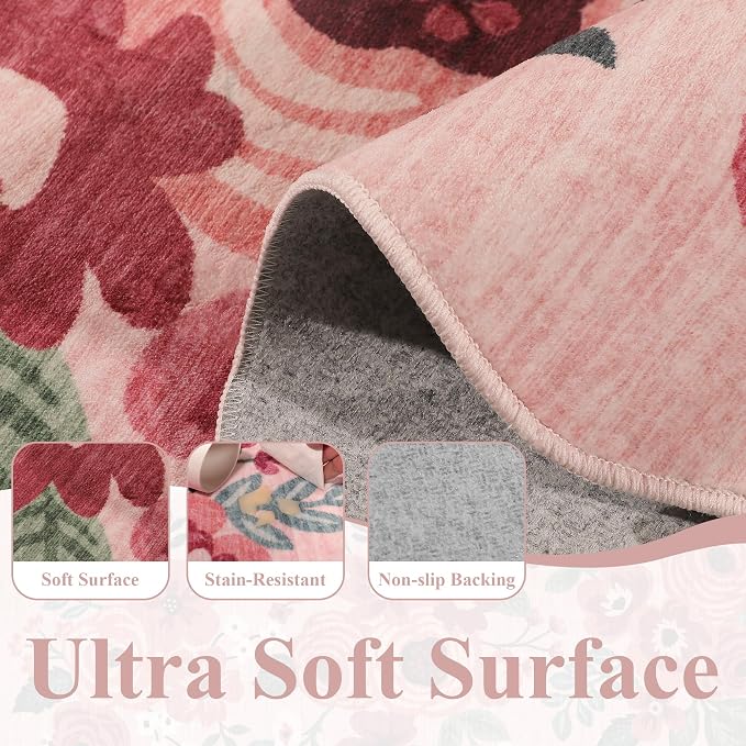 DUKINO 2.6x10 Runner Rug for Hallway, Floral Washable Rug Non Slip, Low Pile - Image 6