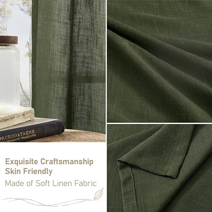 Olive Green Light Filtering Linen Curtains 54 inches Long - Image 5