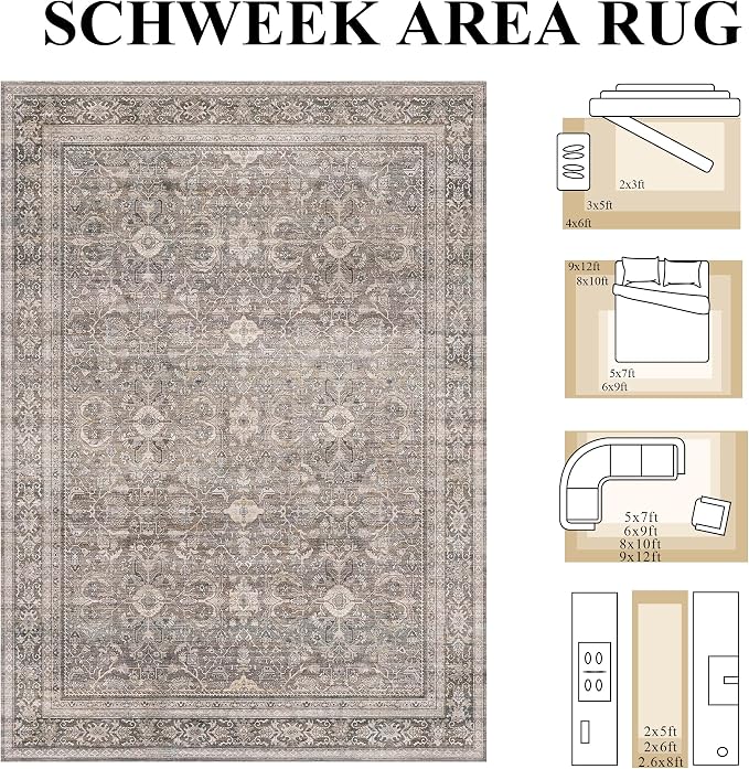 Schweek 9x12 Washable Area Rug Neutral Large Rugs - Image 2