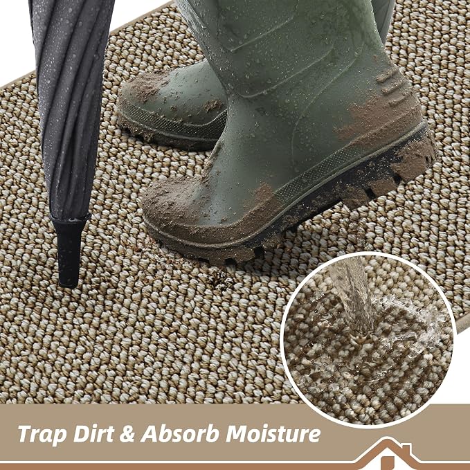 BEQHAUSE Dirt Trapper Door Mat 20" x 32", Non-Slip Washable, Light Beige | - Image 3