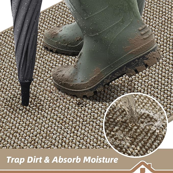 BEQHAUSE Dirt Trapper Door Mat 20" x 48", Non-Slip Washable, Light Beige | - Image 3