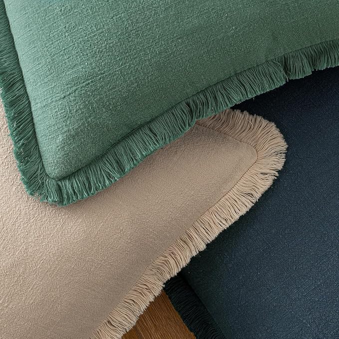 MIULEE Linen Fringe Decorative Lumbar Throw Pillow Covers Navy Blue 12x20 | Set - Image 4