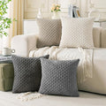 Set of 4 Grey White Taupe Decorative Throw Pillow Covers 26x26 Inch Corduroy by Cozoomy