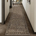 2'6''x10' Brown Vintage Floral Washable Runner Rug by HUGEAR