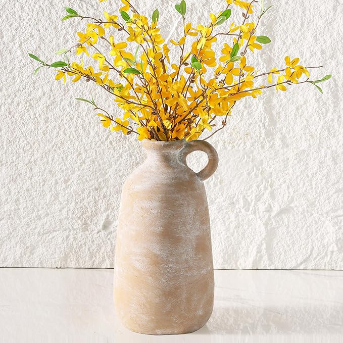 Ceramic Rustic Vase, 12.8" Large Flower Vases Home Decor for Pampas Farmhouse Decorative Pottery Clay Vase for Mantel Entryway Table Living Room Kitchen Bathroom Bedroom