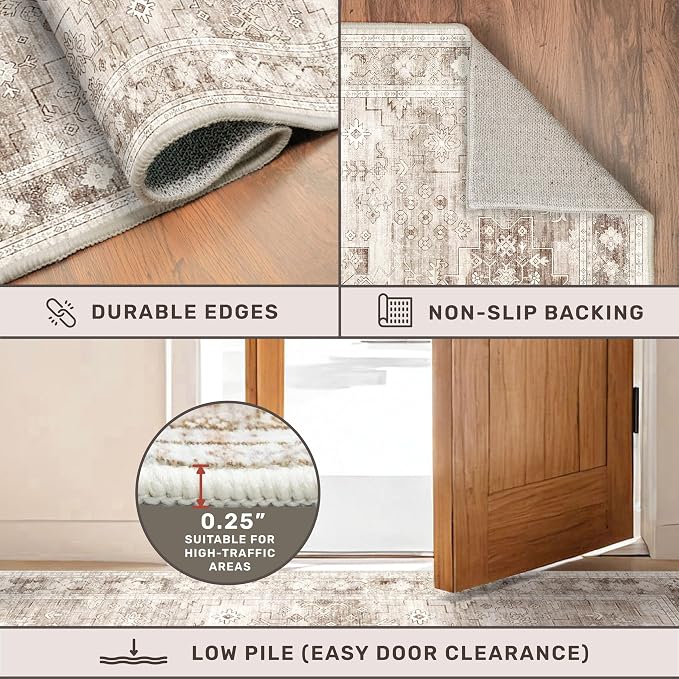 Hazo Haus Washable Neutral Farmhouse Living Room Rug, 5x8 Area Rugs - Image 5