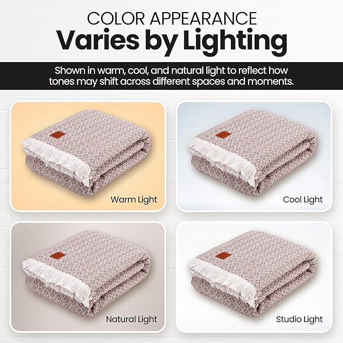 Gold Case Throw Blanket for Bed – 100% Recycled Turkish Cotton Bed Blanket – Decorative Throw Cotton Blankets for Living Room & Bedroom – Woven Twin Blankets - 71x90 - Beige