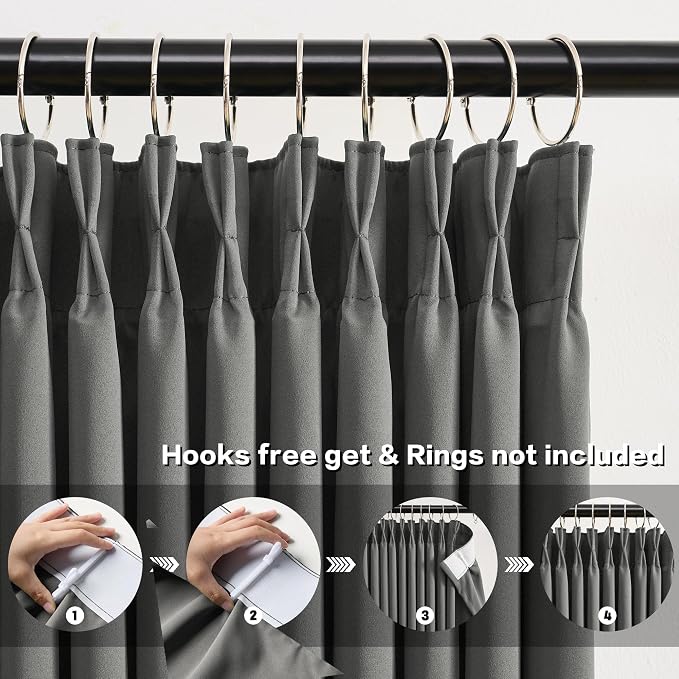 Grey Pinch Pleat Curtains & Drapes 102 Inches Long 2 Panels Set, Privacy - Image 2