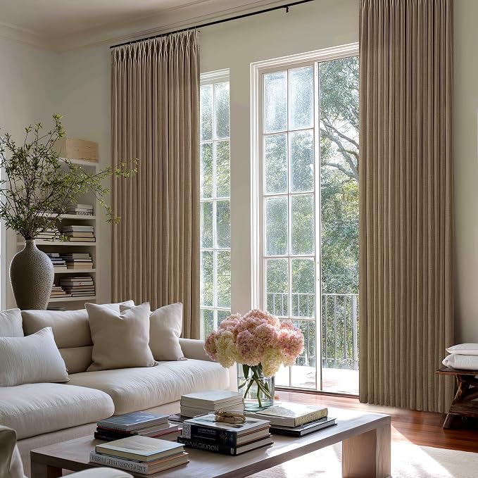 Dark Brown Pinch Pleat Linen Semi Sheer Back Tab Curtains 86 Inch Length | - Image 7