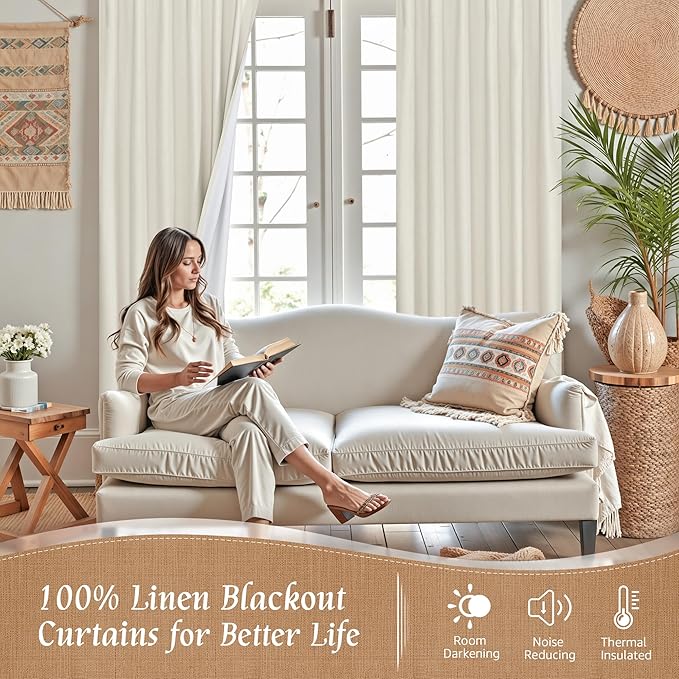 100% Blackout Short Linen Curtains 48 Inch Length - Image 2