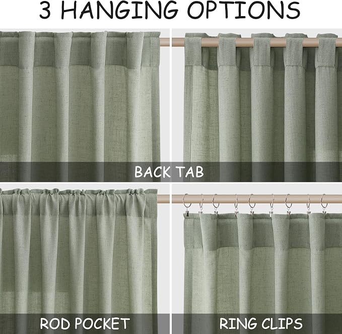 Nanspring Desert Sage Linen Curtains 72 Inch Length - Image 2